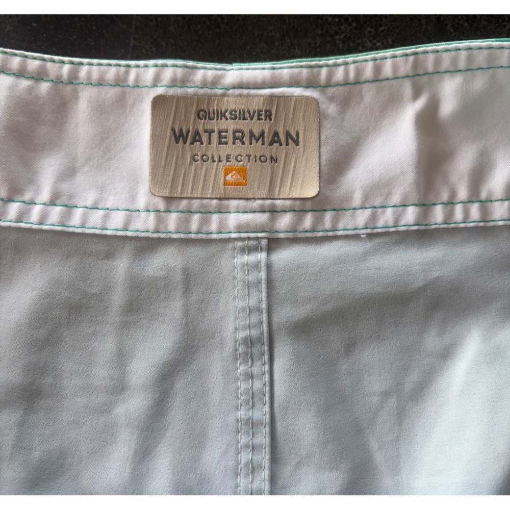 Quiksilver Waterman Collection Mens Green Plaid Board Shorts Cargo Size 38 - Picture 6 of 10